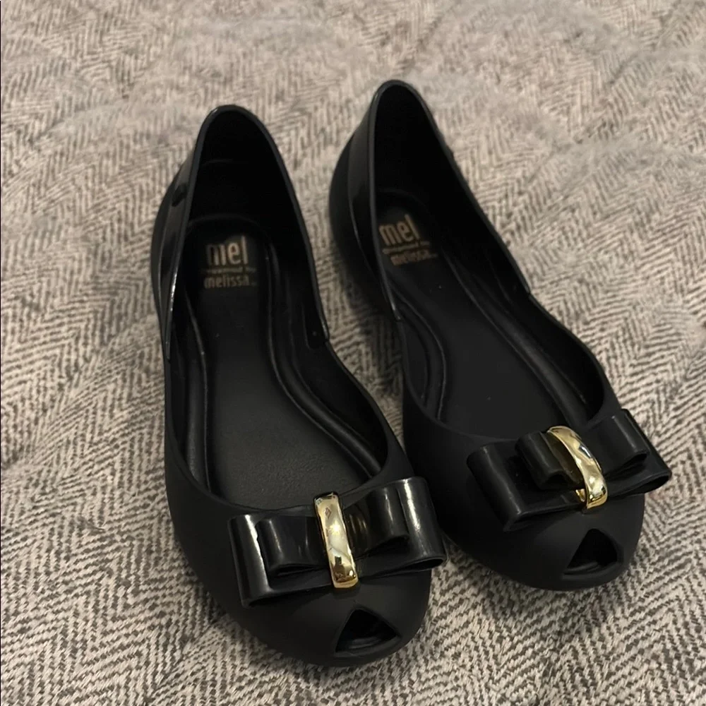 Mel dreamed by Melissa black rubber flats with bow size 13